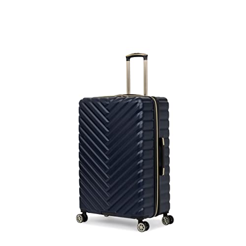 Women's Navy Checked Suitcase with Gold Zippers