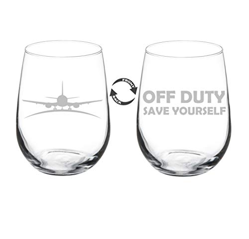 Airplane Pilot & Flight Attendant Off Duty Wine Glass