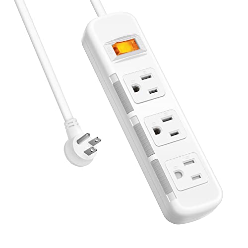 3 Outlet Power Strip Surge Protector with Flat Plug, 6ft Cord