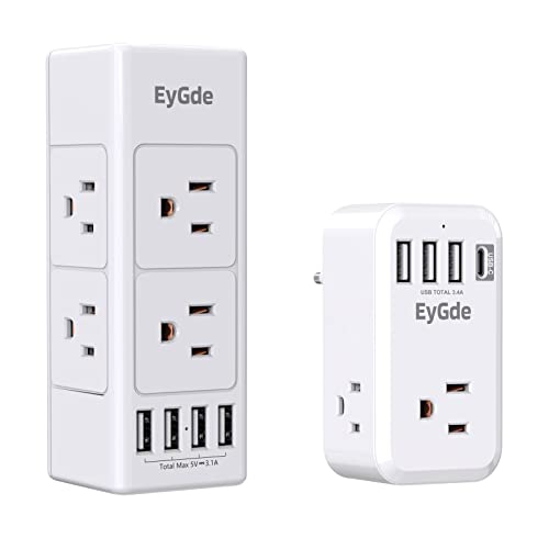 EyGde Power Strip with Rotating Plug and European Travel Plug Adapter