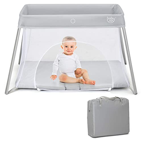 BABY JOY 2 in 1 Travel Crib with Side Zipper