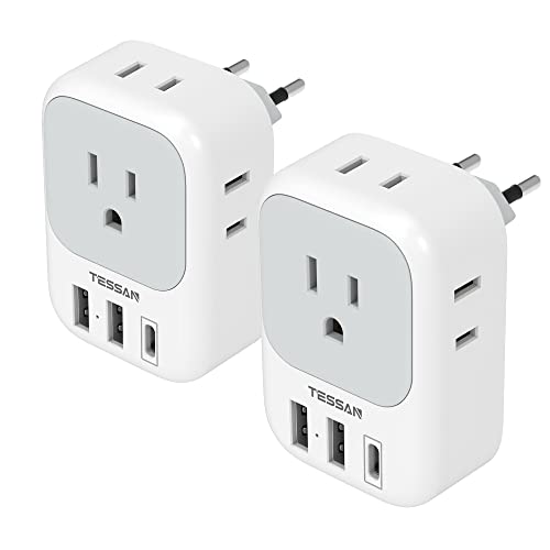 2 Pack European Travel Plug Adapter USB C