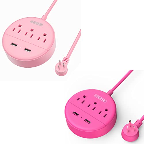 Compact Pink Power Strip with USB