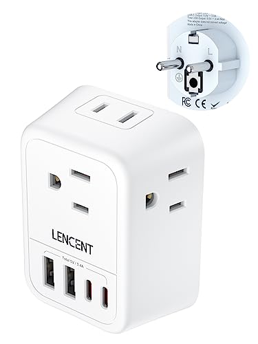 LENCENT Travel Power Adapter with 4 Outlet and 4 USB Charger