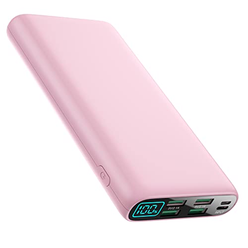Portable Charger 38800mAh with LCD Display, 4 USB Outputs - Pink
