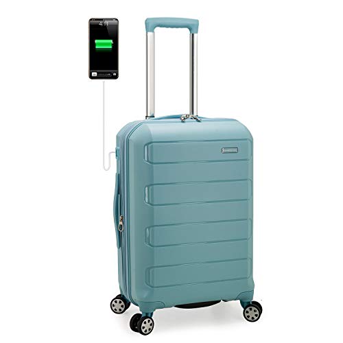 Indestructible Hardshell Spinner Luggage, Baby Blue, Carry-on 22-Inch