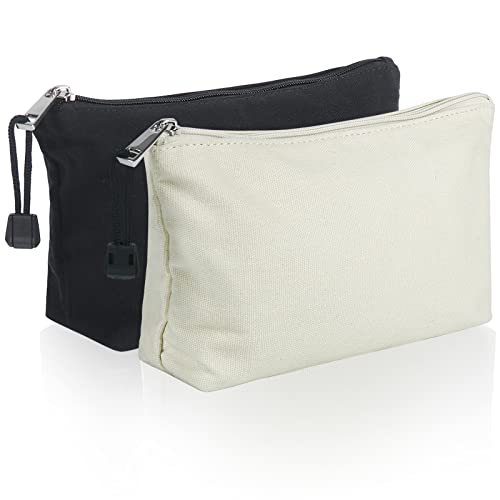 Canvas Makeup Bag, 2pcs Cosmetic Zipper Pouches