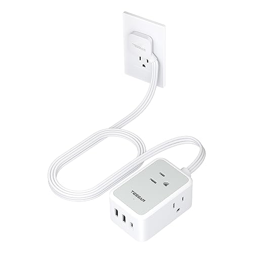 TESSAN Ultra Thin Extension Cord with USB Wall Charger