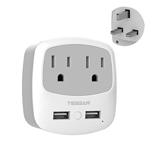 TESSAN Type G Power Adaptor with 2 USB Charger Ports 2 American Outlets