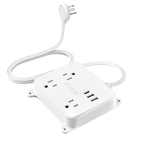 TROND Flat Plug Power Strip - Space-Saving Extension Cord with USB Ports