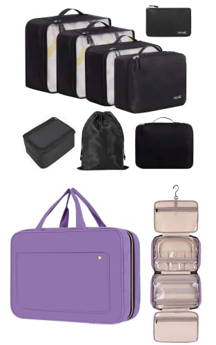 BAGAIL 8 Set Packing Cubes and Hanging Toiletry Bag