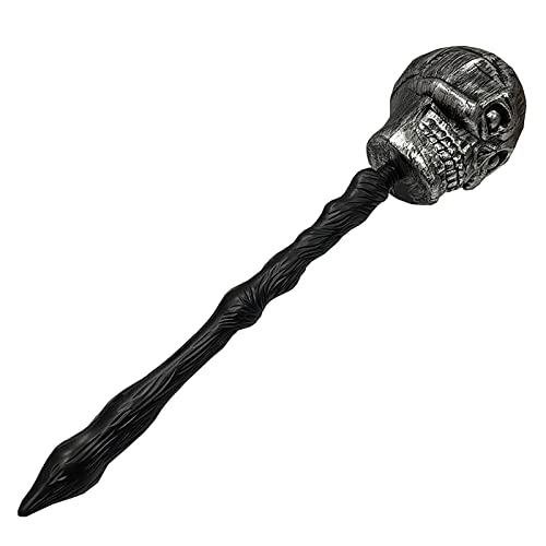 Aubatece Halloween Skeleton Devil Head Cane Leather Coat Costume