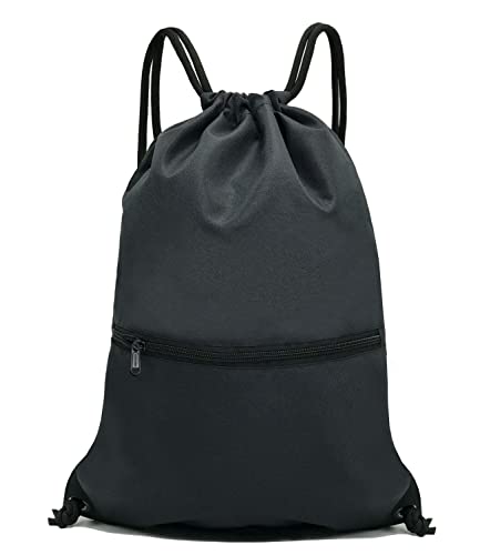 HOLYLUCK Gym Sack Drawstring Backpack Bag - Black
