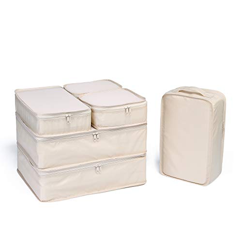 JJ POWER Travel Packing Cubes with Shoe Bag (Cream)