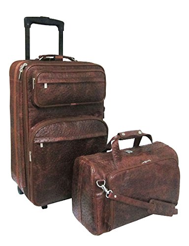 Brown Ostrich Print Leather Two Piece Set Traveler