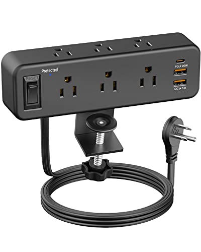 Desk Clamp Power Strip with USB C and Surge Protector