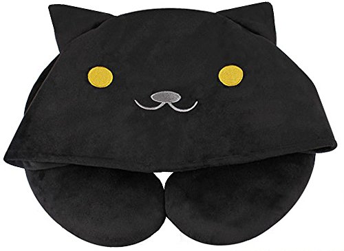 MathewArt Cartoon Cat Plush Neck Pillow with Hood