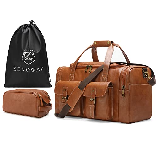 Zeroway PU Leather Travel Duffel Bag - Brown