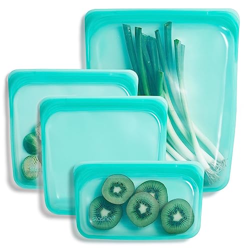 Stasher Reusable Silicone Storage Bag, 4-Pack Small, Aqua