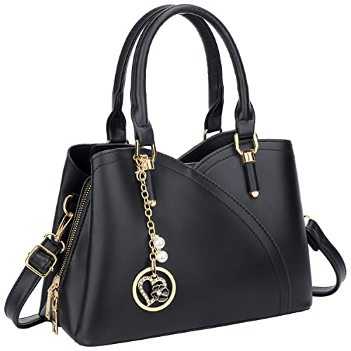 Triple Compartment Satchel Handbag for Women (Black)