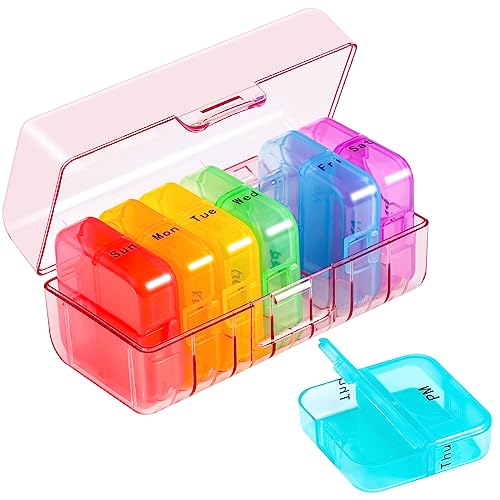 Zoksi Weekly Pill Organizer - Pink 7 Day Am Pm Pill Box