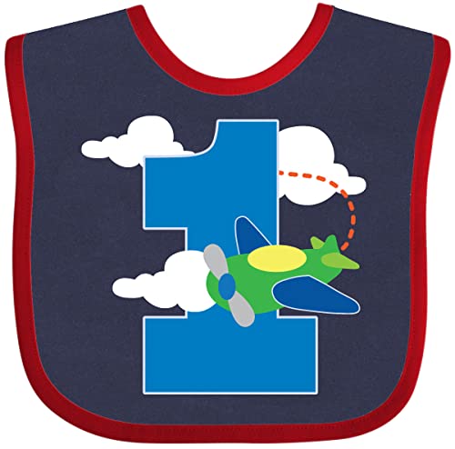 Adorable Airplane Pilot 1st Birthday Baby Bib in Navy and Red