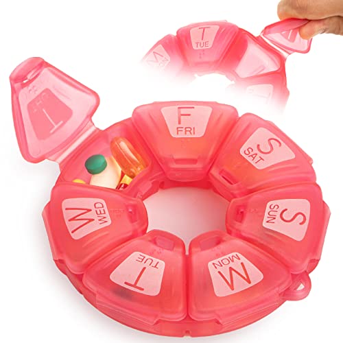 Round Travel Pill Organizer, 7 Day, Large Compartments