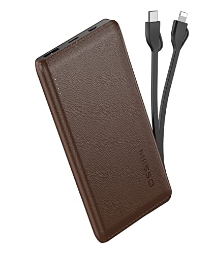 Slim 10000mAh Power Bank with Built-in Cables