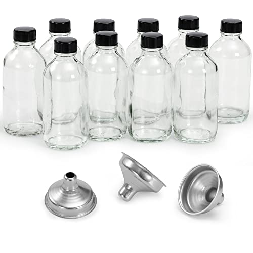 10 Pack, 4 oz Glass Bottles with Lids & Funnels