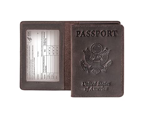 Leather Passport and Vaccine Card Holder Combo