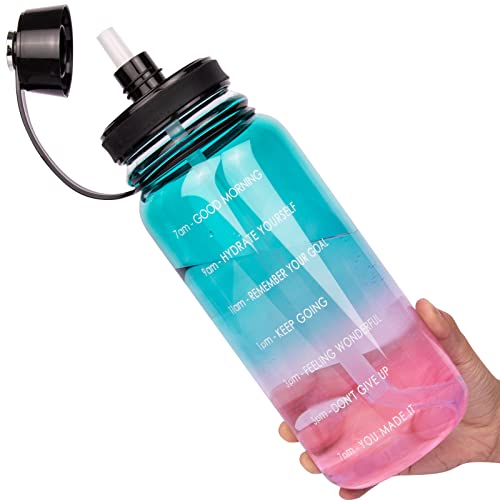 Ferexer 48 oz Glass Water Bottle with Time Marker, Neoprene Sleeve
