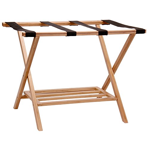 Fully Assembled Folding Luggage Rack with Lower Storage Shelf