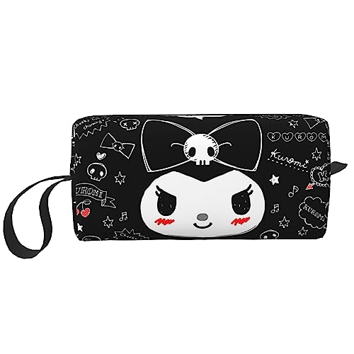 Black Anime Cosmetic Bag Women Makeup Purse Pouch