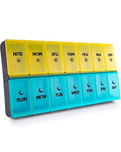 BUG HULL XL Pill Organizer AM PM, BPA-Free Weekly Pill Box