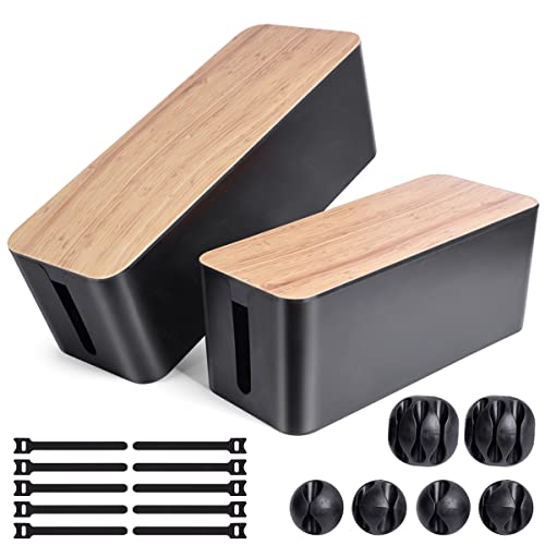 Bamboo Cable Management Box - Large & Medium (Black)