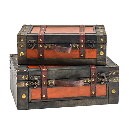 Vintage Style Wood Decorative Suitcases - Set of 2