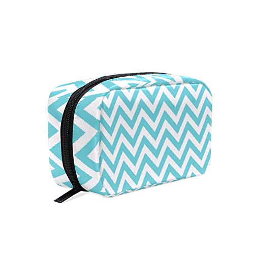 Teal Blue Chevron Makeup Bag for Travel Cosmetic Pouch Brush Bag