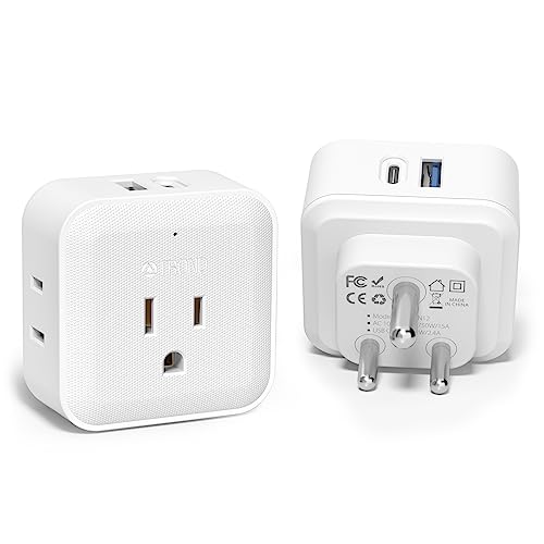 India Travel Plug Adapter with 4 USA Outlets