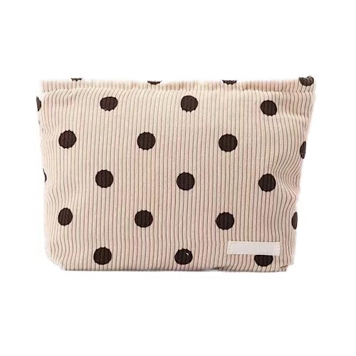 Corduroy Cosmetic Bag - Polka Dot Makeup Bag for Travel