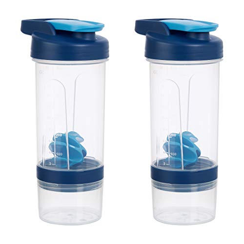 Amazon Basics Shaker Bottle - 20-Ounce, 2-Pack, Blue
