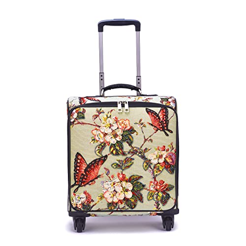 Women's Vintage Butterfly Rolling Upright Suitcase