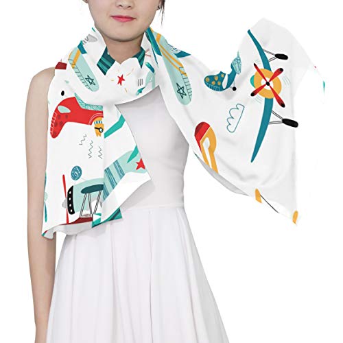 Cartoon Colorful Airplane Scarfs for Women