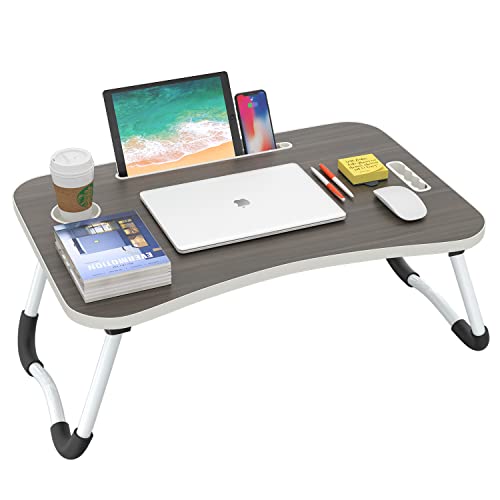 Portable Wood Black Laptop Bed Desk with Cup Holder