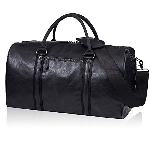Waterproof Leather Weekend Bag - Black