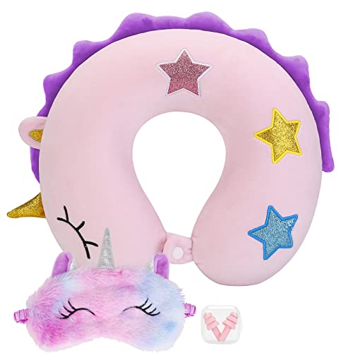 Unicorn Kids Travel Pillow with Eye Mask & Earplugs