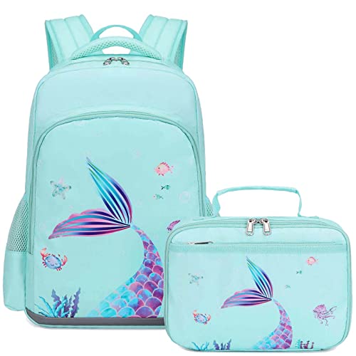 Mermaid Backpack for Girls Kids School Backpacks with Lunch Box Set