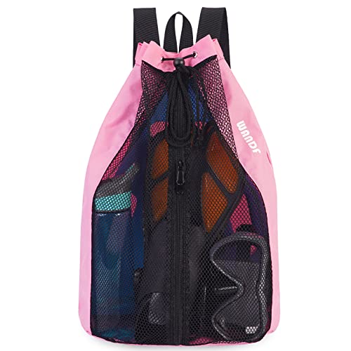 WANDF Mesh Drawstring Backpack Beach Backpack (Pink)