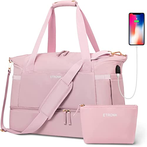 Women's Gym Bag with USB Charging Port and Wet Pocket