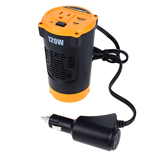 PowerDrive Cup Holder Power Inverter 120W with USB Charging