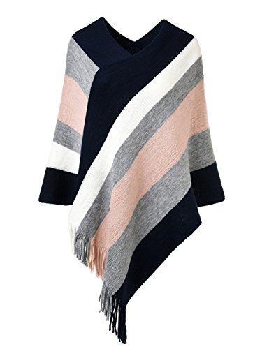 Striped Poncho Sweater Travel Shawl Wrap